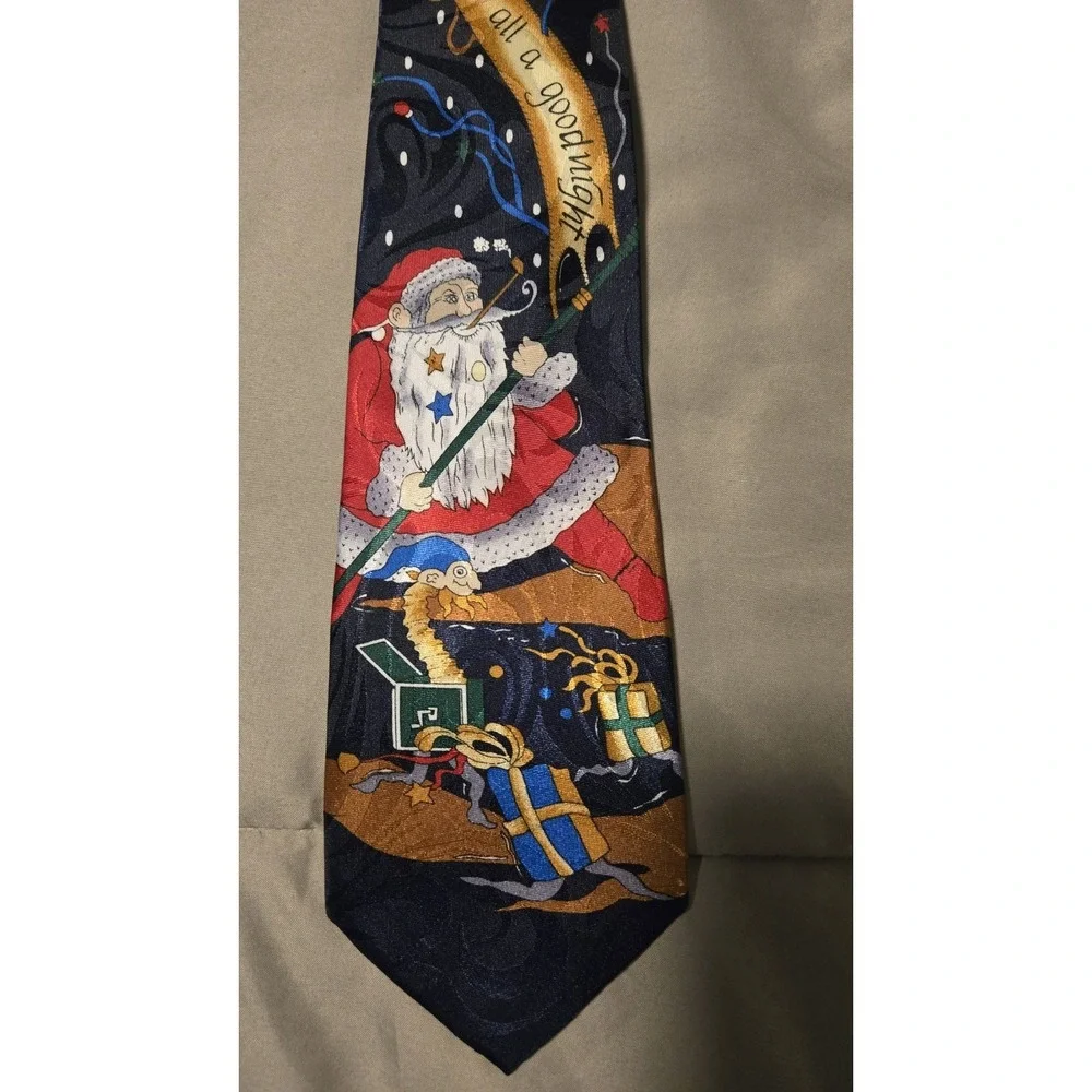 Renaissance Handmade Christmas Tie Santa Claus Holiday Novelty Silk Look Vintage